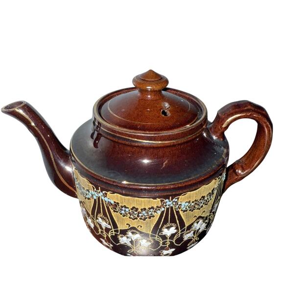 Vintage Gibson’s England Brown & Gold Moriage Teapot • Marked England - Picture 4 of 11